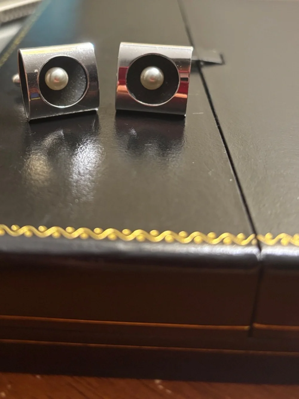 Silver Tone Square Cufflinks with Pearl Accent